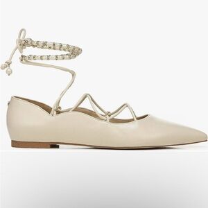 SAM EDELMAN Trending Color Cream Lace-Up Ballet Flats Winslet Pointed Toe Flats